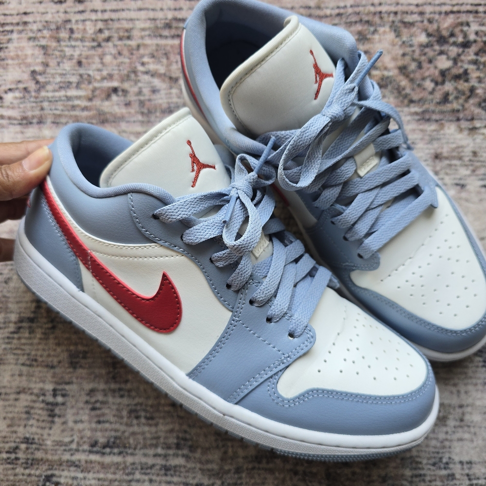 Womens Nike Air Jordan 1 Low 'Blue Whisper Dune Red'